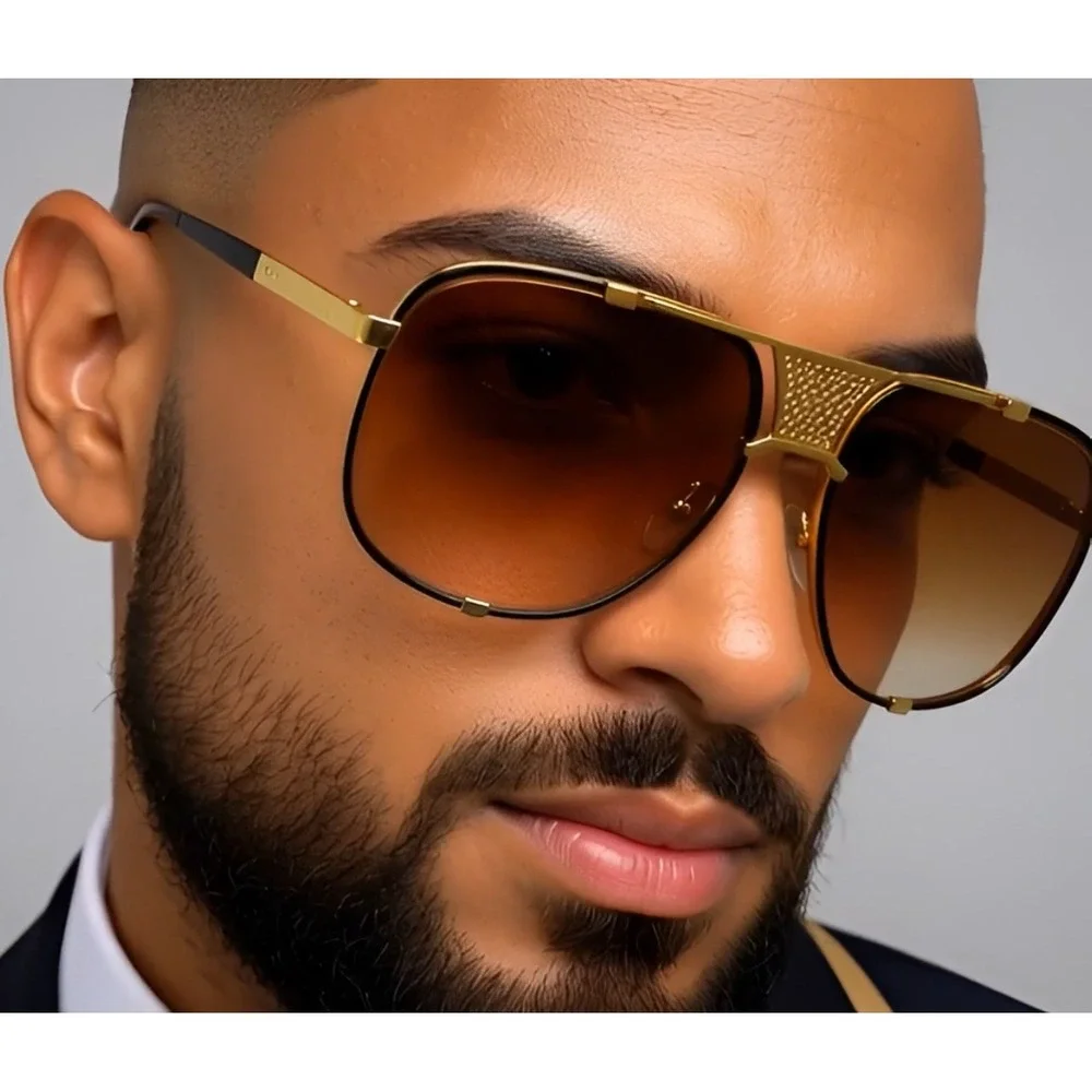 Aviator Sunglasses Gold Frame Brown Lens Fashion Shades Trendy Retro Vintage Men